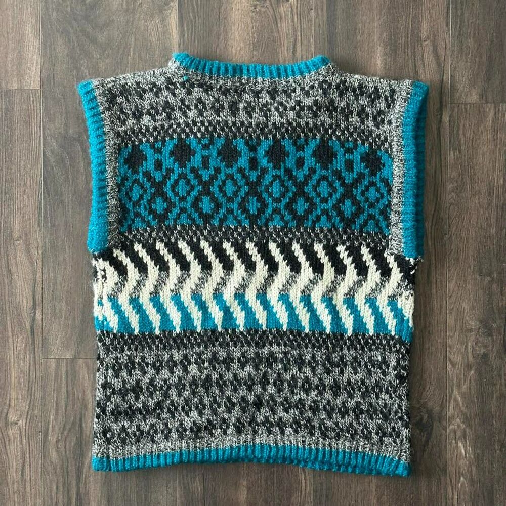 Vtg Kitty Hawk Knit Sweater Vest Sleeveless Chunky Pattern Wool Blend Sz Medium - Picture 3 of 4